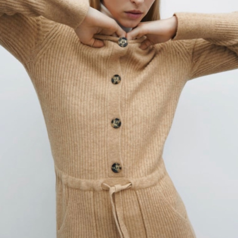 Zara Tan Ribbed Jumpsuit